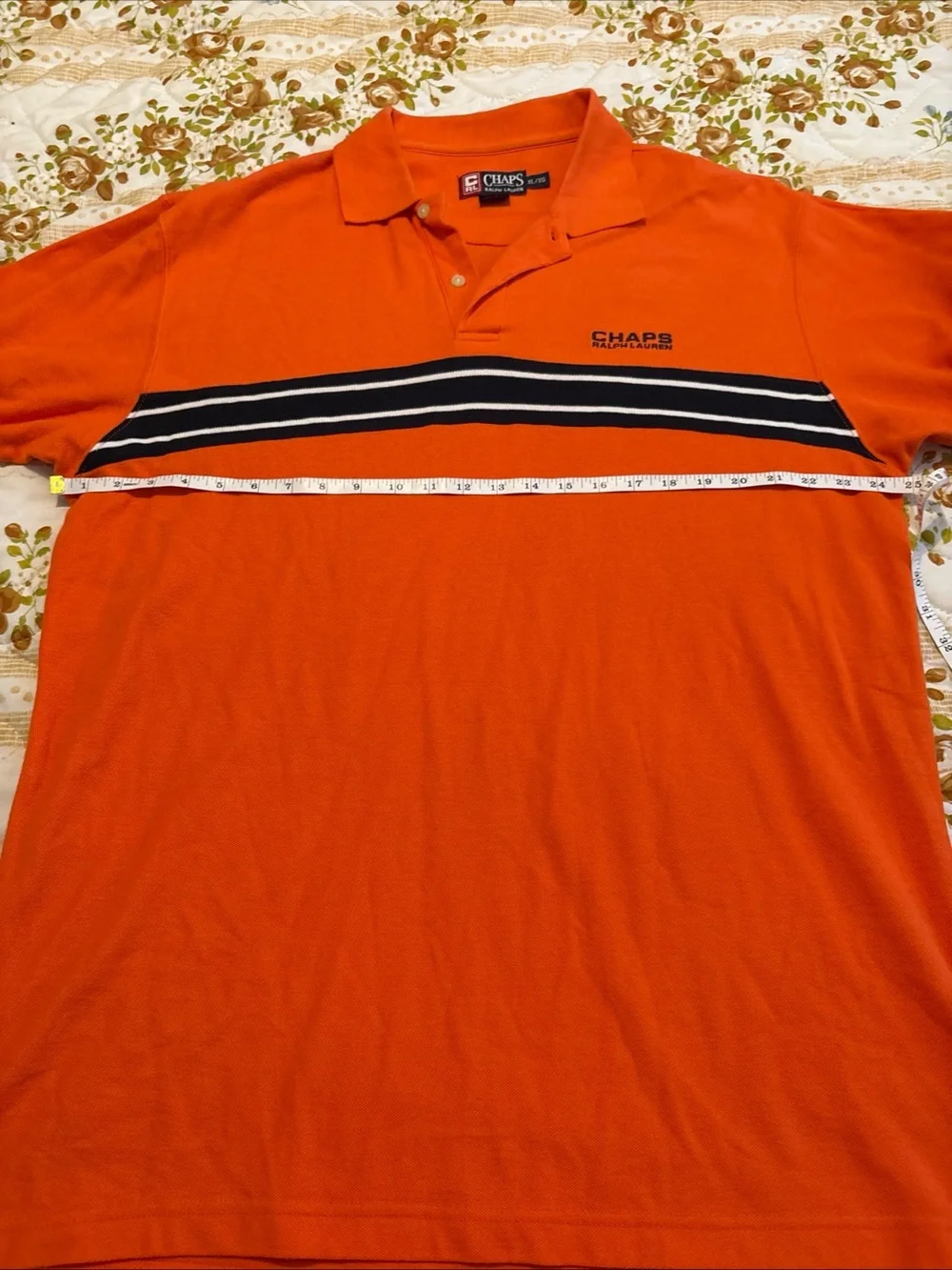 Vintage Ralph Lauren Chaps Orange Polo with Black & White Chest Stripe #1027CL